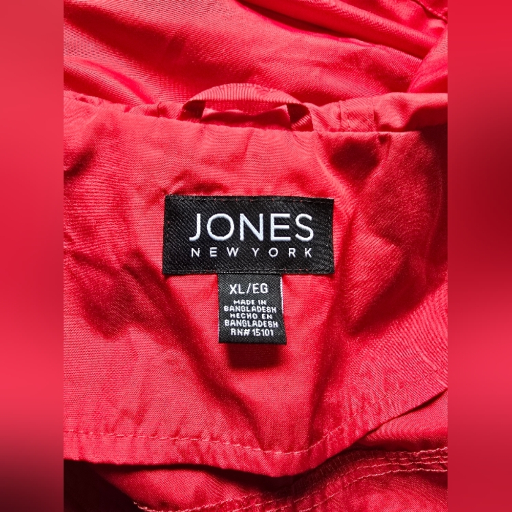 Jones New York XL Red Windbreaker Raincoat Utility Jacket Lightweight Hooded EUC - Picture 5 of 8